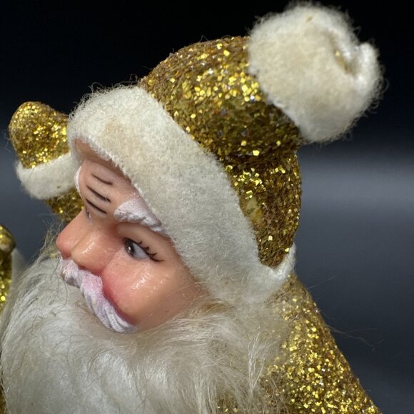 Vintage MCM Retro Gold Glitter Dancing Santa’s Spun Cotton Beard Christmas Decor - Picture 15 of 16